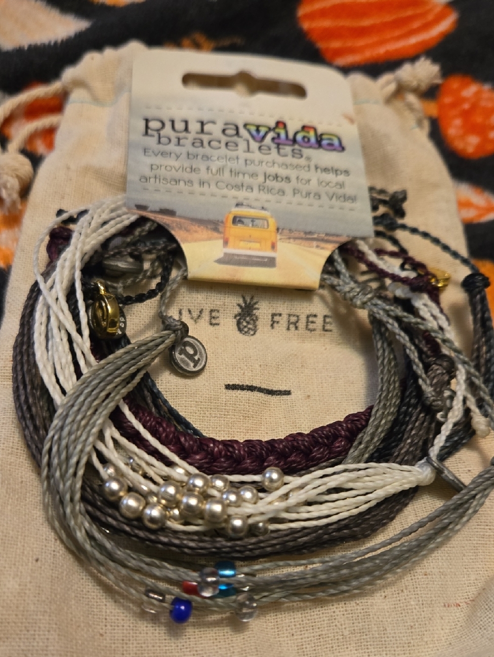 Pura Vida Peace & Karma Bracelet Stack - Gray, Black, Burgundy, Tan. Older Style - Picture 4 of 4